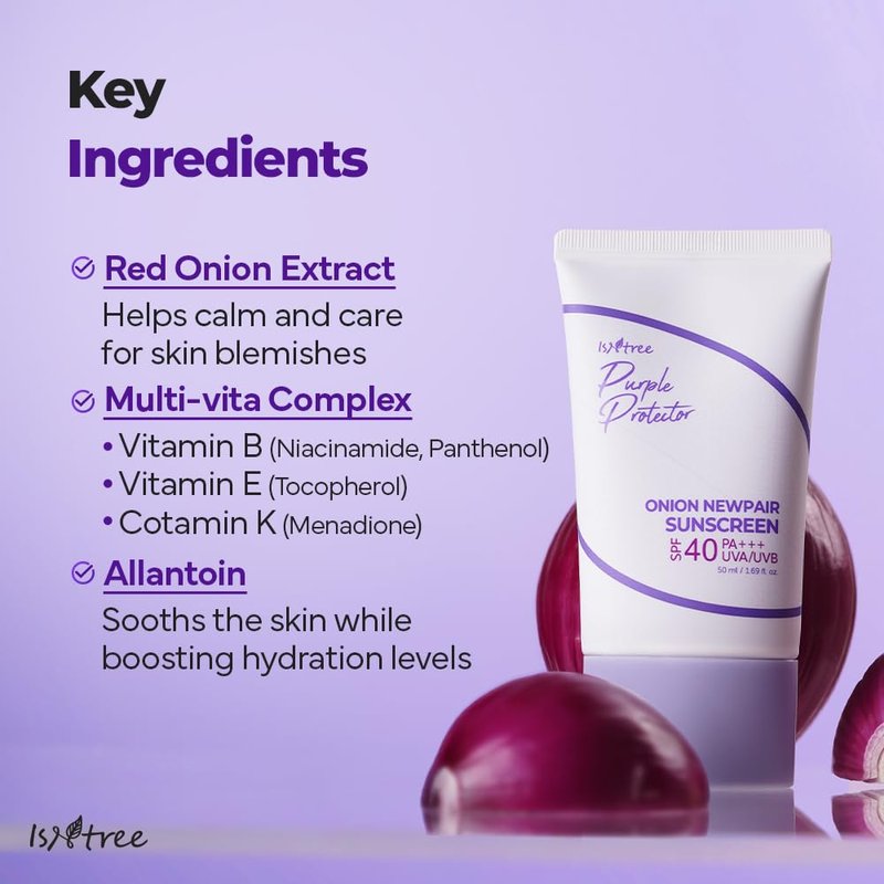 ISNTREE Onion Newpair Sunscreen SPF 40 - Hydrating Purple Sun Protector | 50ml | Evens Skin Tone
