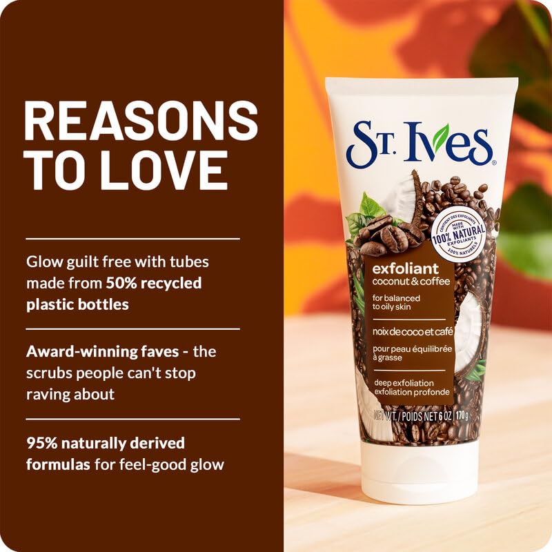 Energizing Coconut & Coffee Facial Scrub - Deep Exfoliant for Fresh Glowing Skin | 6-Pack, 6 Oz Each