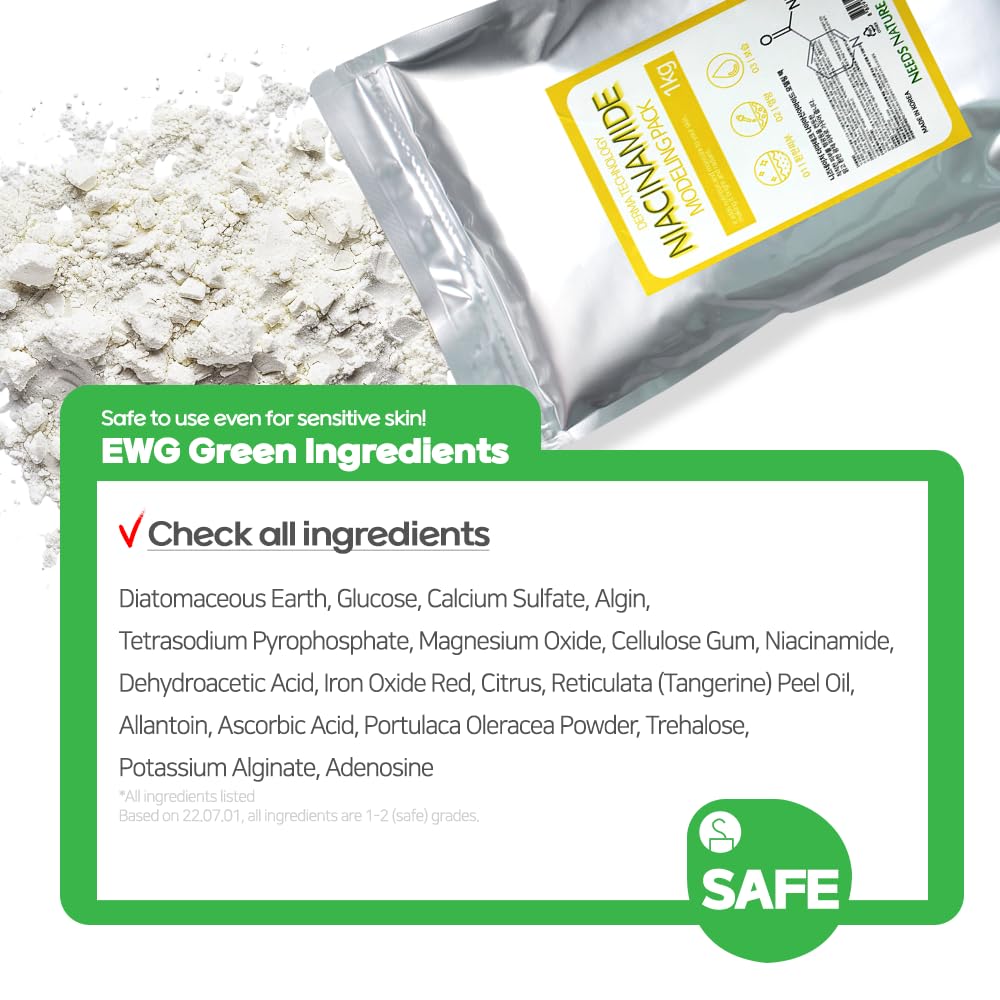 NEEDS NATURE Niacinamide Modeling Mask – Korean Peel-Off Rubber Mask for Face Care, Hydrating & Pore-Refining Powder Pack, 1000g Spa Facial Kit with Tools
