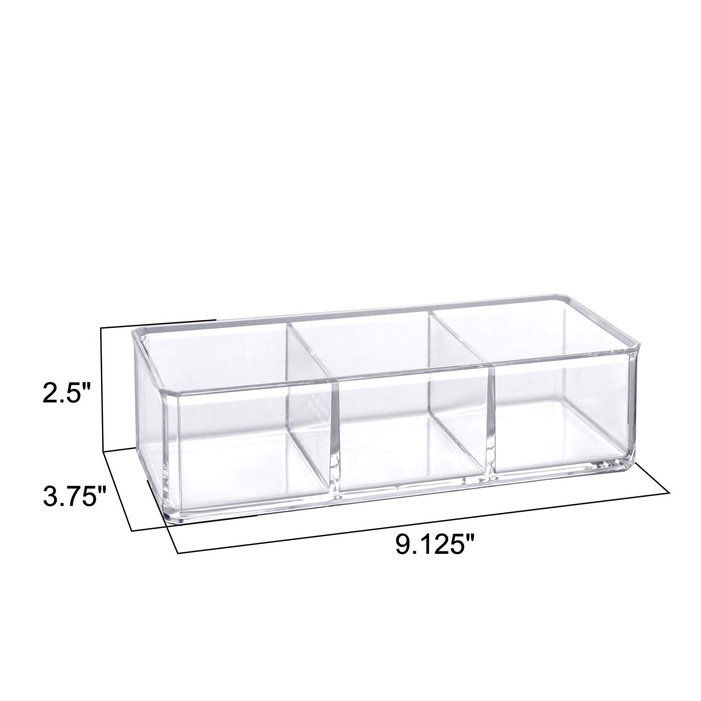 Amazing Abby - Glamour - 2-Pack Acrylic 3-Compartment Makeup Organizer, Transparent Plastic Lipstick Holder, Perfect Bathroom Vanity Storage Solution for Lipsticks, Nail Polishes, and More