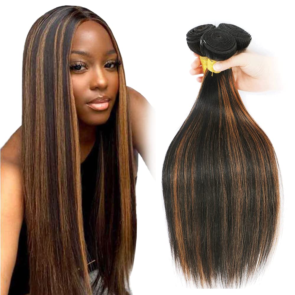 Vinmdonm P1B/30 Highlight Bundles Human Hair Ombre Brown Straight 3 Bundles 24 26 28 inch Unprocessed Virgin Remy Hair Extensions