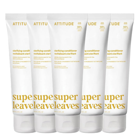 ATTITUDE Clarifying Hair Conditioner, Restores Shine, Naturally Derived Ingredients, Vegan Detangler, Dermatologically Tested, Lemon Leaves and White Tea, 8 Fl Oz (Pack of 6)