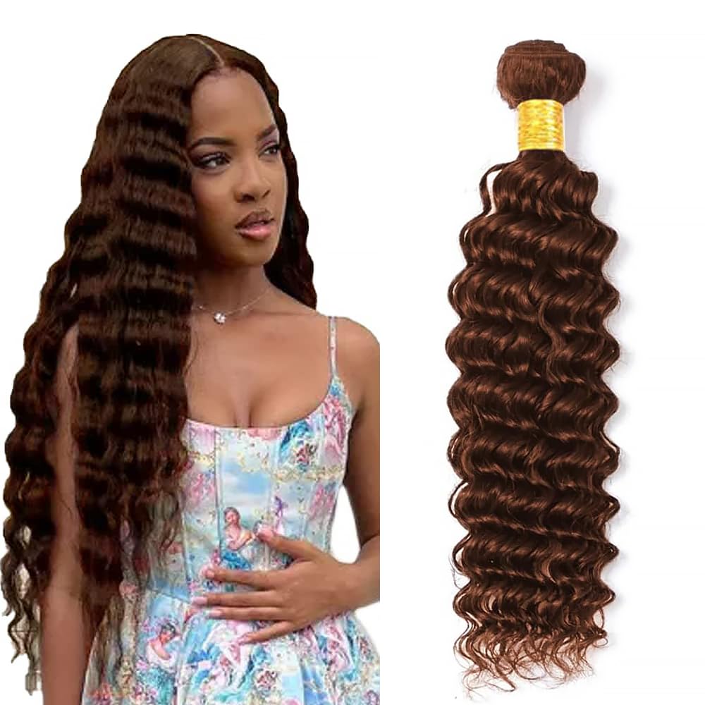 Human Hair Bundles Deep Wave 24 Inch Single Bundle #4 Chocolate Brown Human Hair Unprocessed Native Virgin Hair 100g Total 1 Extension Wet and Wavy Human Hair Extensions for Black Women