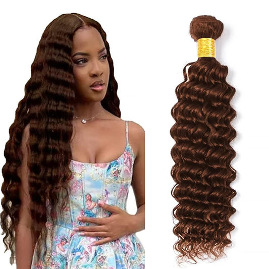 Human Hair Bundles Deep Wave 24 Inch Single Bundle #4 Chocolate Brown Human Hair Unprocessed Native Virgin Hair 100g Total 1 Extension Wet and Wavy Human Hair Extensions for Black Women
