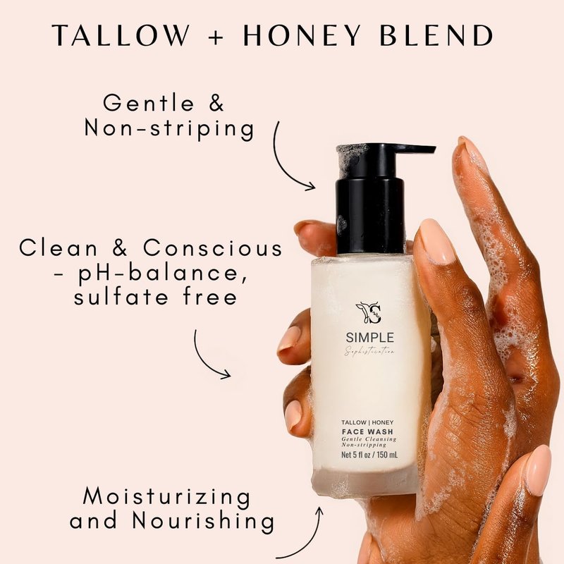 Tallow Honey Cleansing Milk - Gentle Hydrating Face Wash for Sensitive Skin | Moisturizing with Grassfed Beef Tallow & Organic Raw Honey