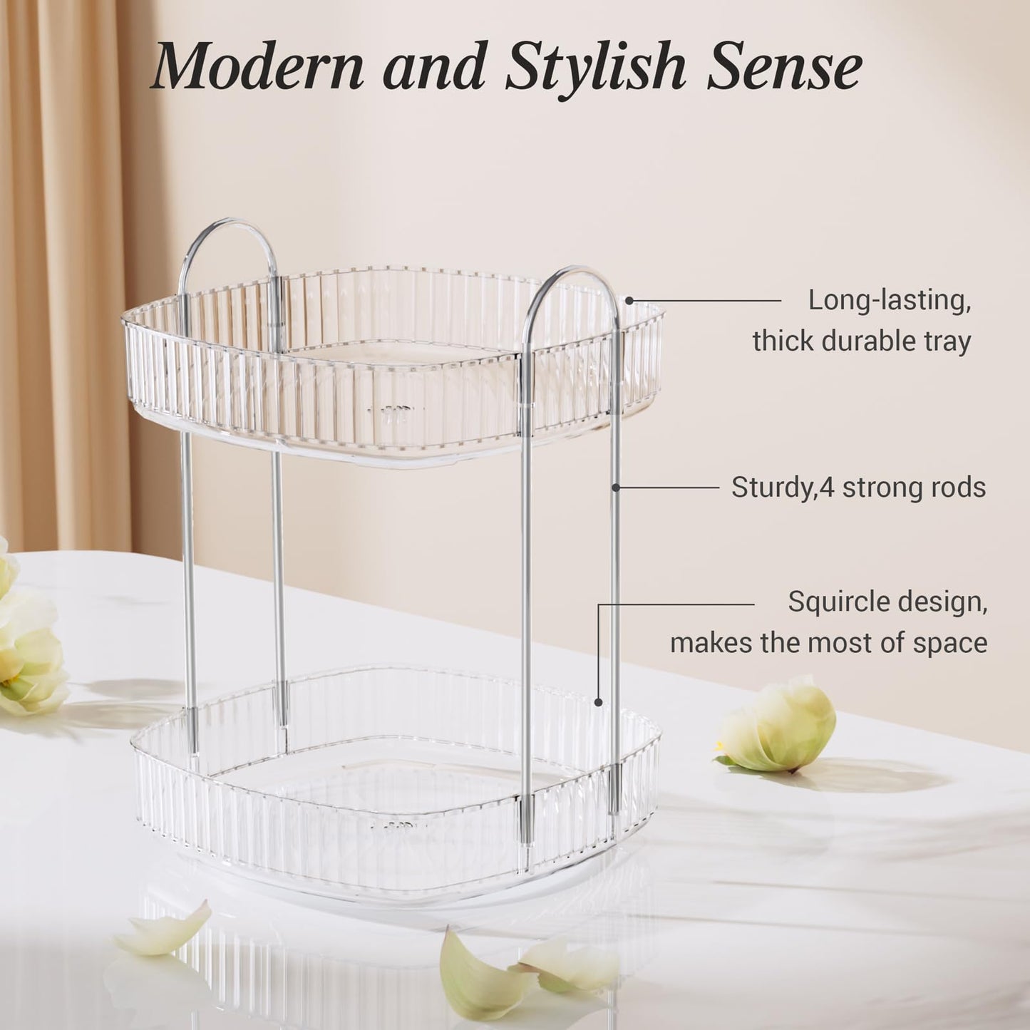 Delamu Rotating Bathroom Countertop Organizer, Large Capacity 2-Tier Multi-Function Storage for Cosmetics, Skincare, and Perfume. Makeup Organizer Countertop Ideal for Dresser, Bathroom,Vanity, Clear