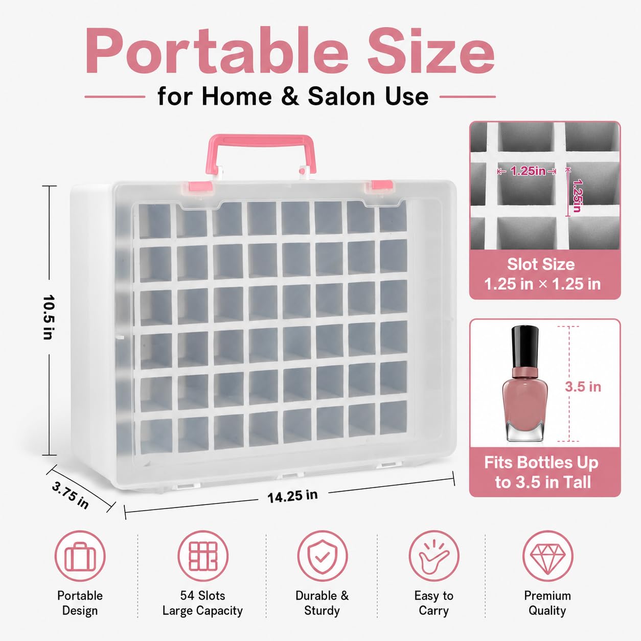 Nail Polish Organizer, 54-Bottle Storage with Separate Sponge Compartment