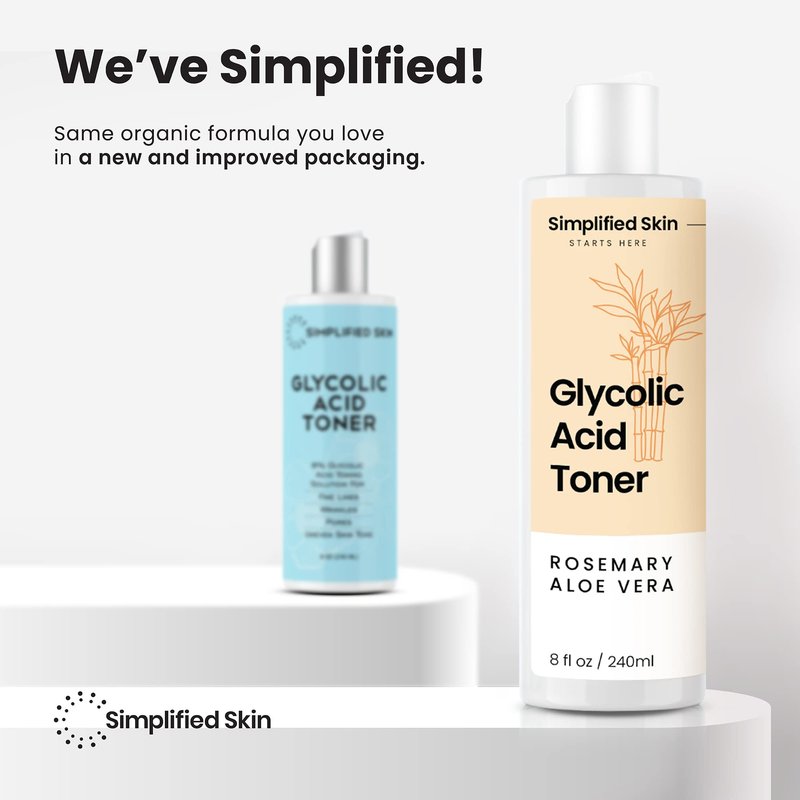 Glycolic Acid Toner for Face - 8% Facial Toning Solution - Hydrating, Anti-Aging, Exfoliates Skin with AHA, Aloe Vera, & Rosemary Extract for Women & Men - 8 Fl Oz