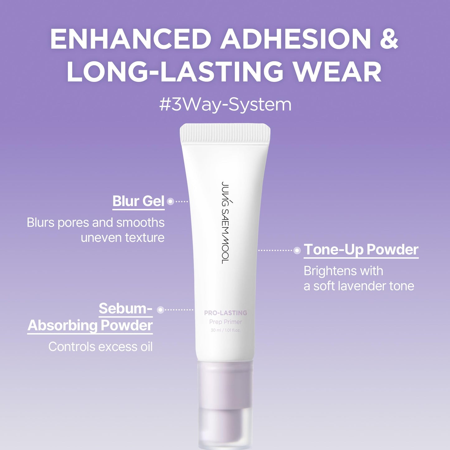 [JUNGSAEMMOOL OFFICIAL] Pro-Lasting Prep Primer #Bare-lavender | 30 ml / 1.01 fl.oz. | Hydrating, Pore-Blurring Korean Primer for face before makeup with Velvet Finish
