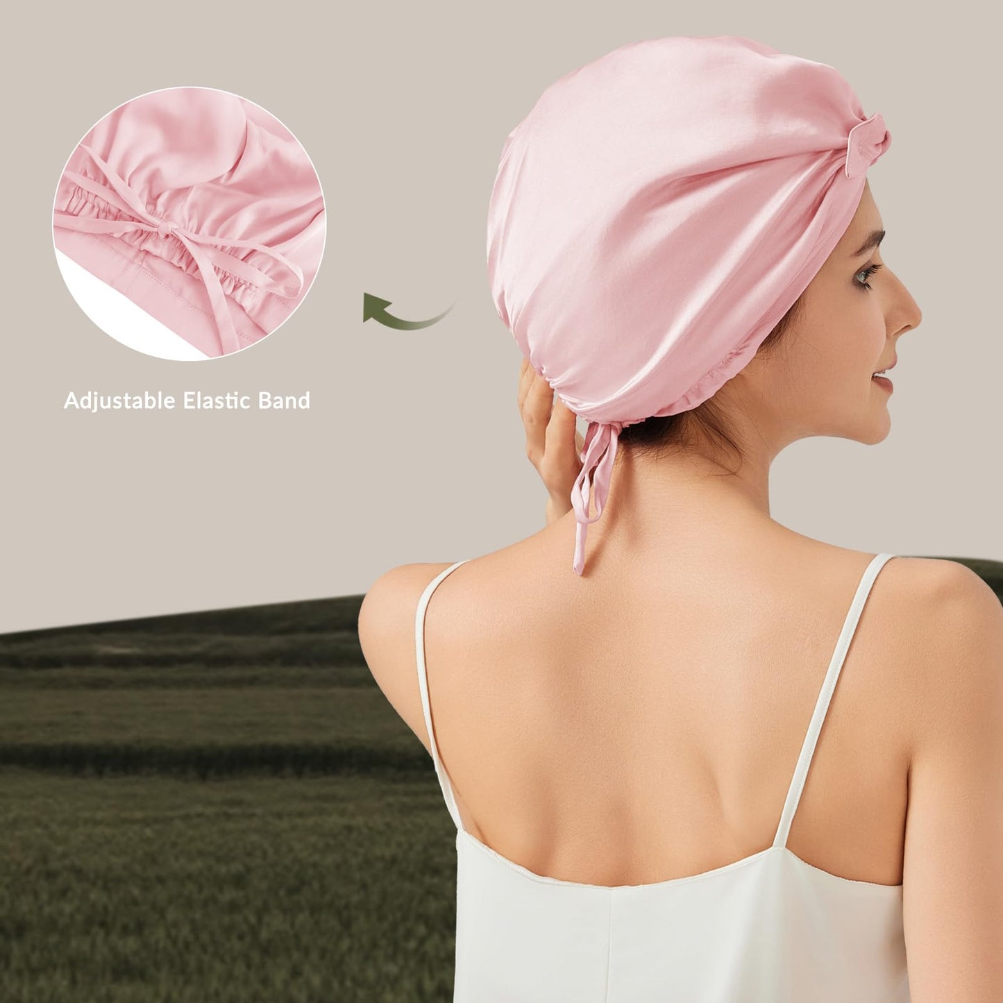 Mulberry Silk Bonnet for Sleeping, 22 Momme Grade-6A Double Layer Silk Sleep Bonnet Adjusatble Hair Wrap with Elastic & Twist Knot Design(1PCS,Pink)
