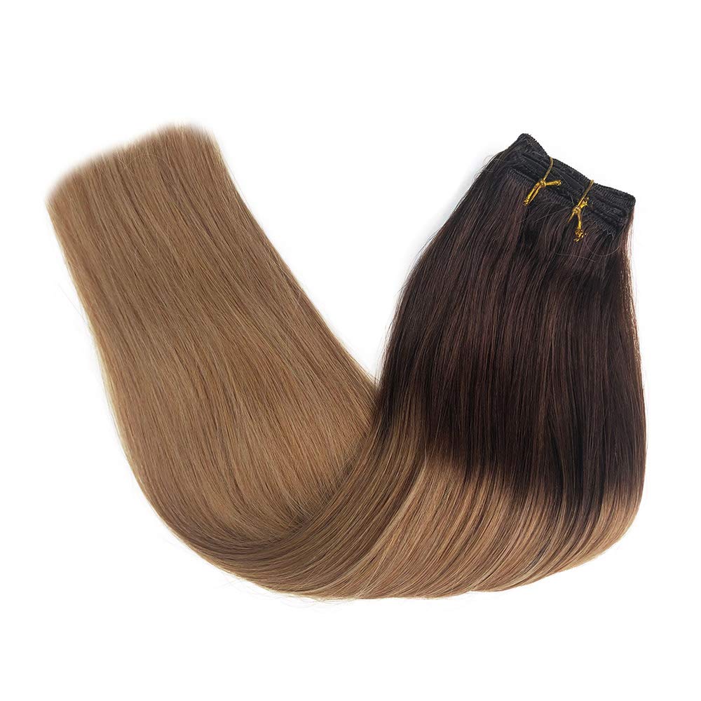 Clip in Hair Extensions Human Hair New Version Thickened Double Weft Brazilian Hair 140g 8pcs Per Set Remy Hair Silk Straight Soft Thick Natural Black Full Head Clip In(18" #1B)