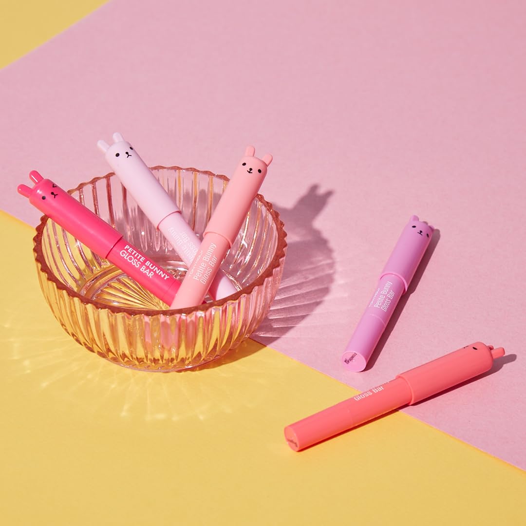 TONYMOLY Petit Bunny Lip Gloss 3 Pack - Hydrating Korean Sheer Tinted Gloss with Vitamin E for Soft High Shine, Cute Moisturizing Lip Tint Crayon