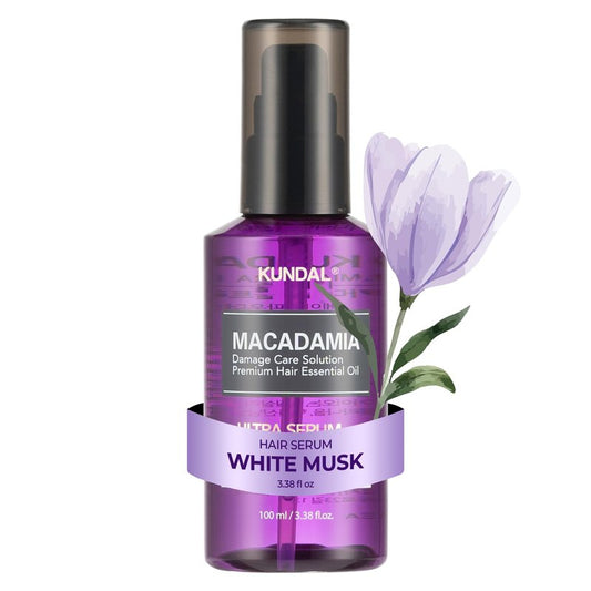 KUNDAL Macadamia Damage Care Solution Korean Beauty Premium Hair Essential Oil, White Musk, 6.76 Fl Oz - Made for Frizzy or Damaged Hair, Macadamia Extract, Silicone Complex