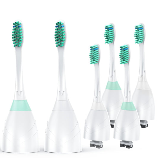Tonhomki 6 Pack Replacement Brush Heads for Philips Sonicare, Compatible with Sonicare E-Series Essence Advance Elite Xtreme CleanCare, Soft Bristles, Screw-on Toothbrush Head with Blue Indicator