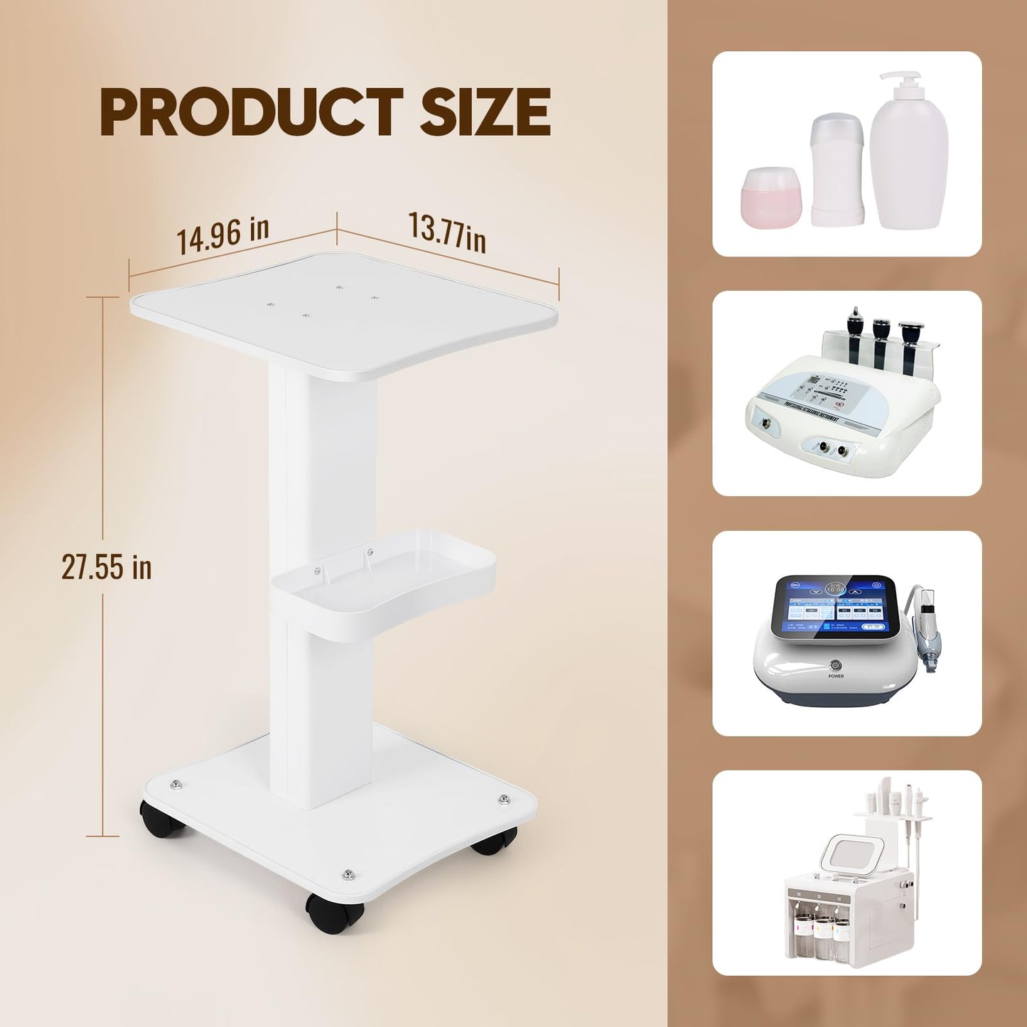 3 Tier Trolley Cart with Wheels - Esthetician Cart for Nail Technicians, Makeup Artists & Hair Stylists，Portable Salon Carts with Storage Basket，Perfect for Spa/Salon/Cosmetology Supplies