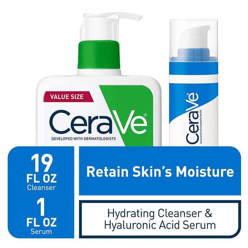 CeraVe Hydrating Face Wash & Hyaluronic Acid Serum Set - 19oz Wash + 1oz Serum | Fragrance-Free, Ideal for Dry Skin
