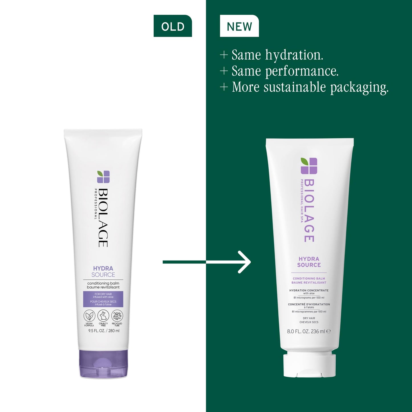 Biolage Hydra Source Shampoo & Conditioning Balm Set - Deeply Hydrates & Moisturizes Dry Hair, Infused with Fermented Aloe & Micro-Filtered Hyaluronic Acid, Vegan & Paraben-Free, 13.5 Fl Oz