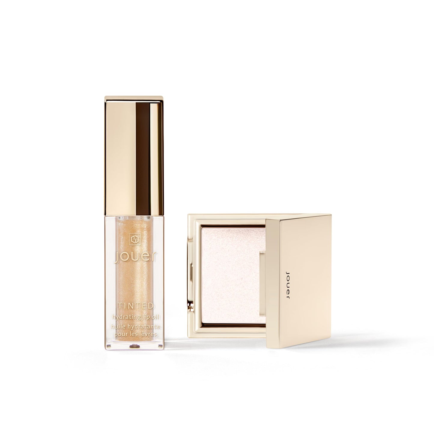 Jouer Glow On La Go Cheek & Lip Set - Deluxe Ice Highlighter + Diamond Shimmering Tinted Lip Oil - Highlighter Powder for Face - Luminizing Powder & Shimmer Lip Oil