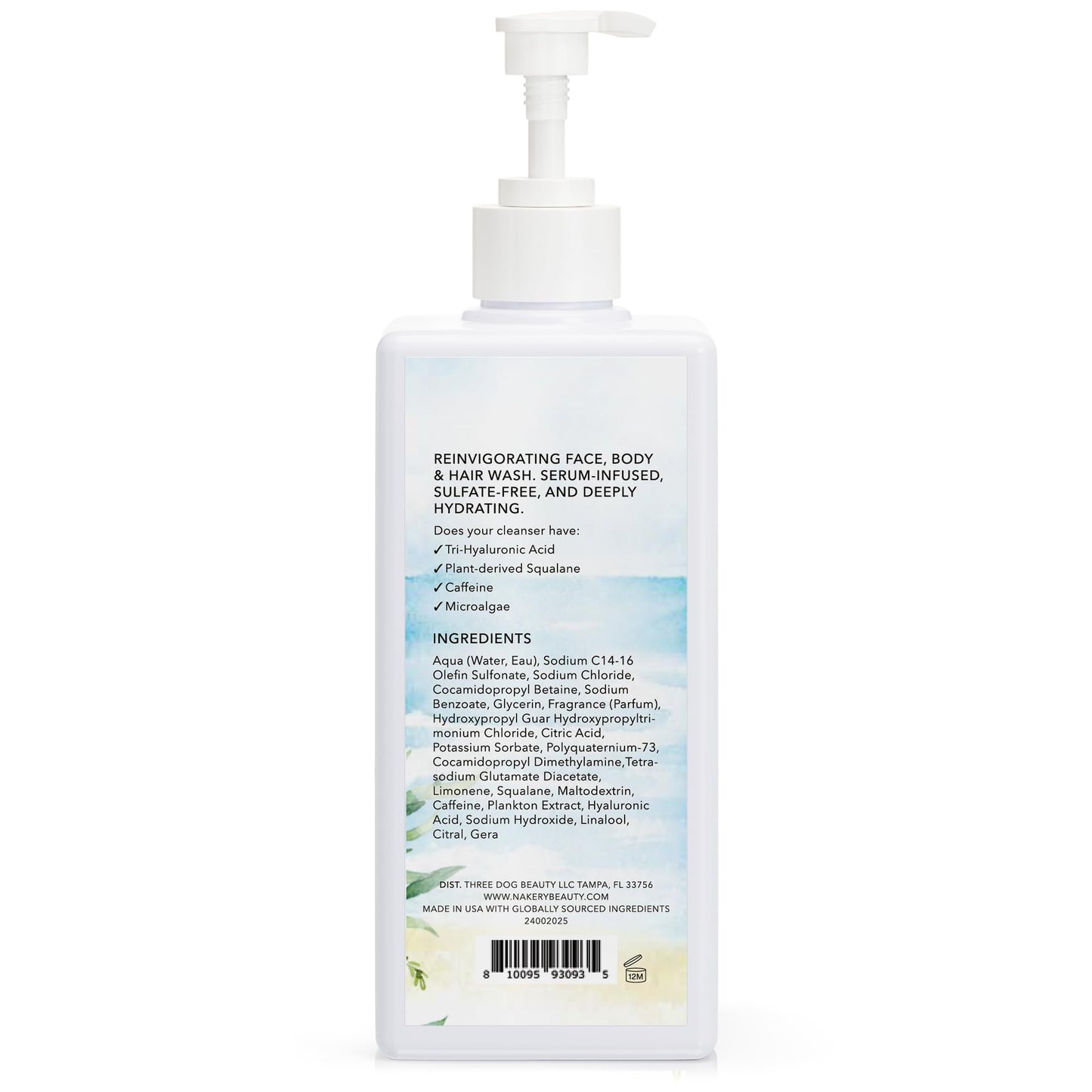 Nakery SkinRestore Hydrating Face & Body Wash with Hyaluronic Acid - Body Wash for Sensitive Skin - Foaming Face Wash & Oil Cleanser for Women 350ml - Sulfate Free & Cruelty Free - Seaside Serenity