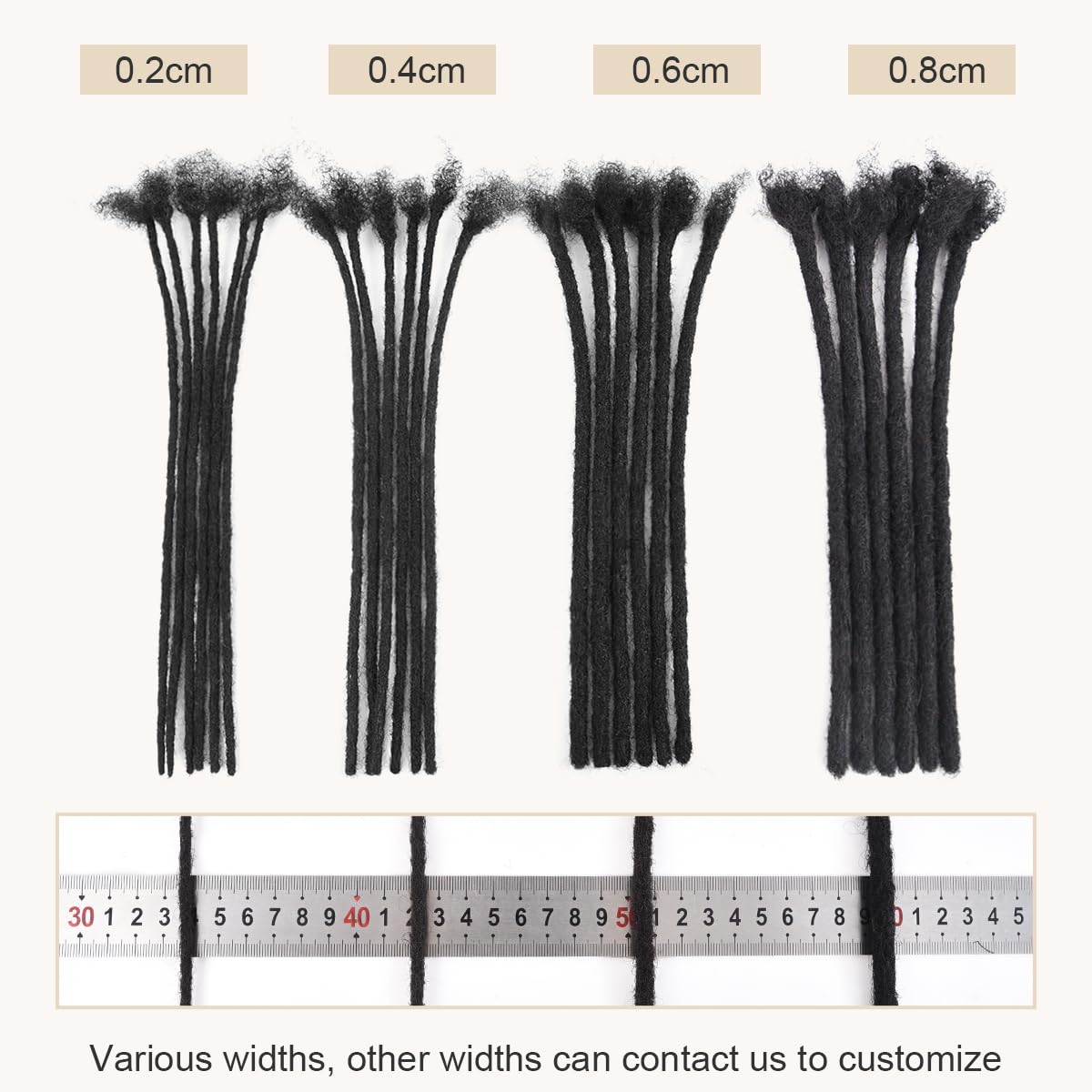 DAIXI 0.2cm & 0.4cm & 0.6cm & 0.8cm Thickness 8 Inch 20 Strands 100% Real Human Hair Dreadlock Extensions for Man/Women Permanent Loc Extensions Bundles Can Be Dyed Bleached Curled and Twisted