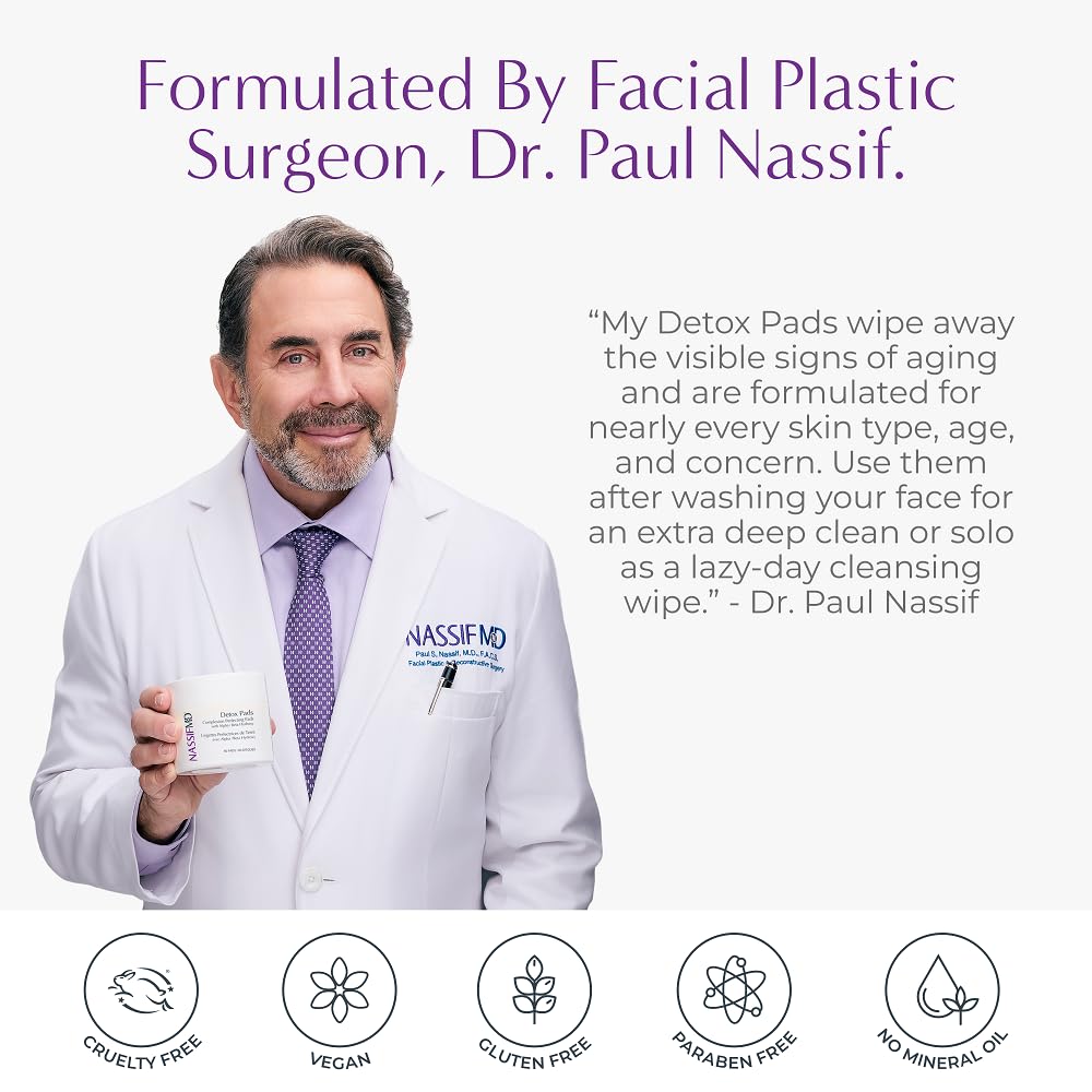 NassifMD Exfoliating Detox Pads - AHA/BHA Facial Pads for Deep Cleansing & Glowing Skin | Reduces Pores, Firms Texture