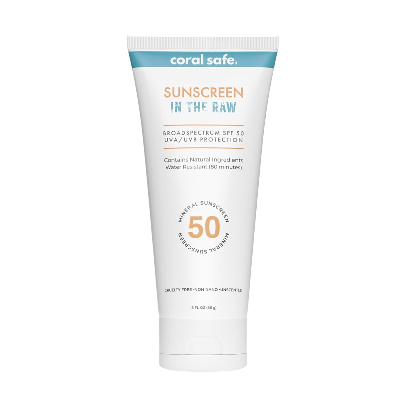 Reef Safe Mineral Sunscreen Travel Lotion SPF 50 - Mexico & Hawaii 104 Reef Act Compliant, Biodegradable, Zinc Oxide, Oxybenzone & Octinoxate Free, Water Resistant, Natural Ingredients, by Coral Safe