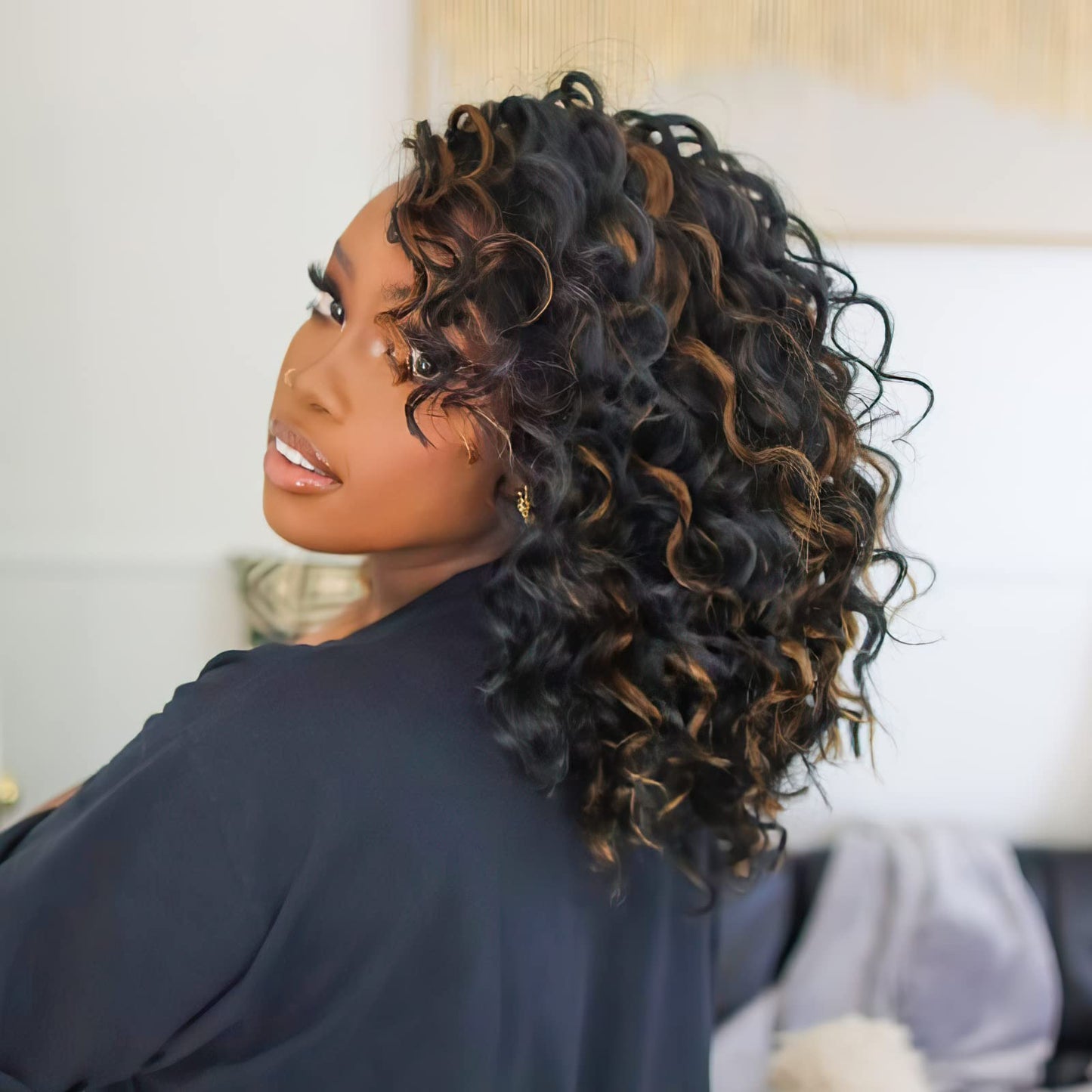 Toyotress Ocean Wave Crochet Hair - 12 Inch 8 Packs Black Mix Brown Highlight Crochet Braids Deep Twist Synthetic Braiding Hair Extensions (12 Inch, P1B/30-8P)