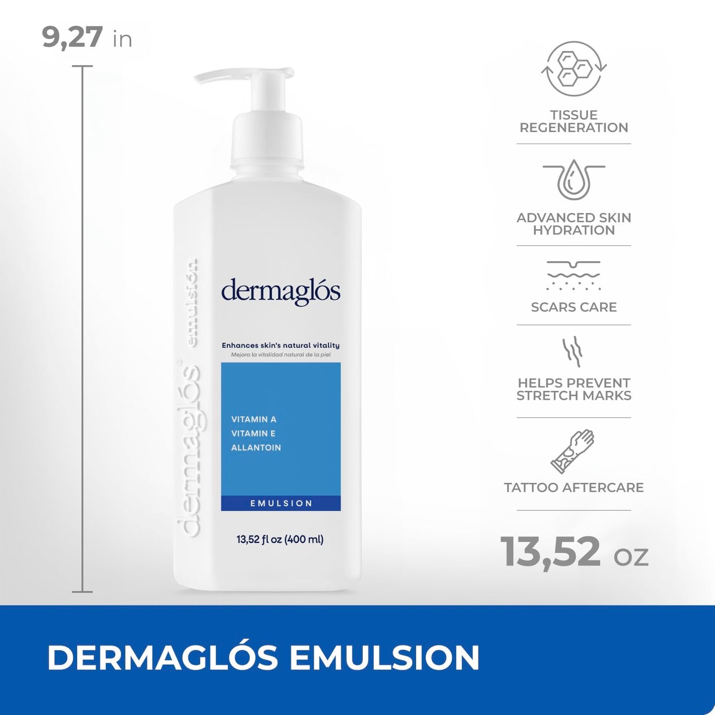 Dermaglos | Hydration And Regeneration pack, Cream Moisturizer 1.76 oz + Emulsion Advanced 13.52 Fl Oz, Vitamin A + Vitamin E + Allantoin, Enhances Skin´s Vitality Formula For all Skin Types