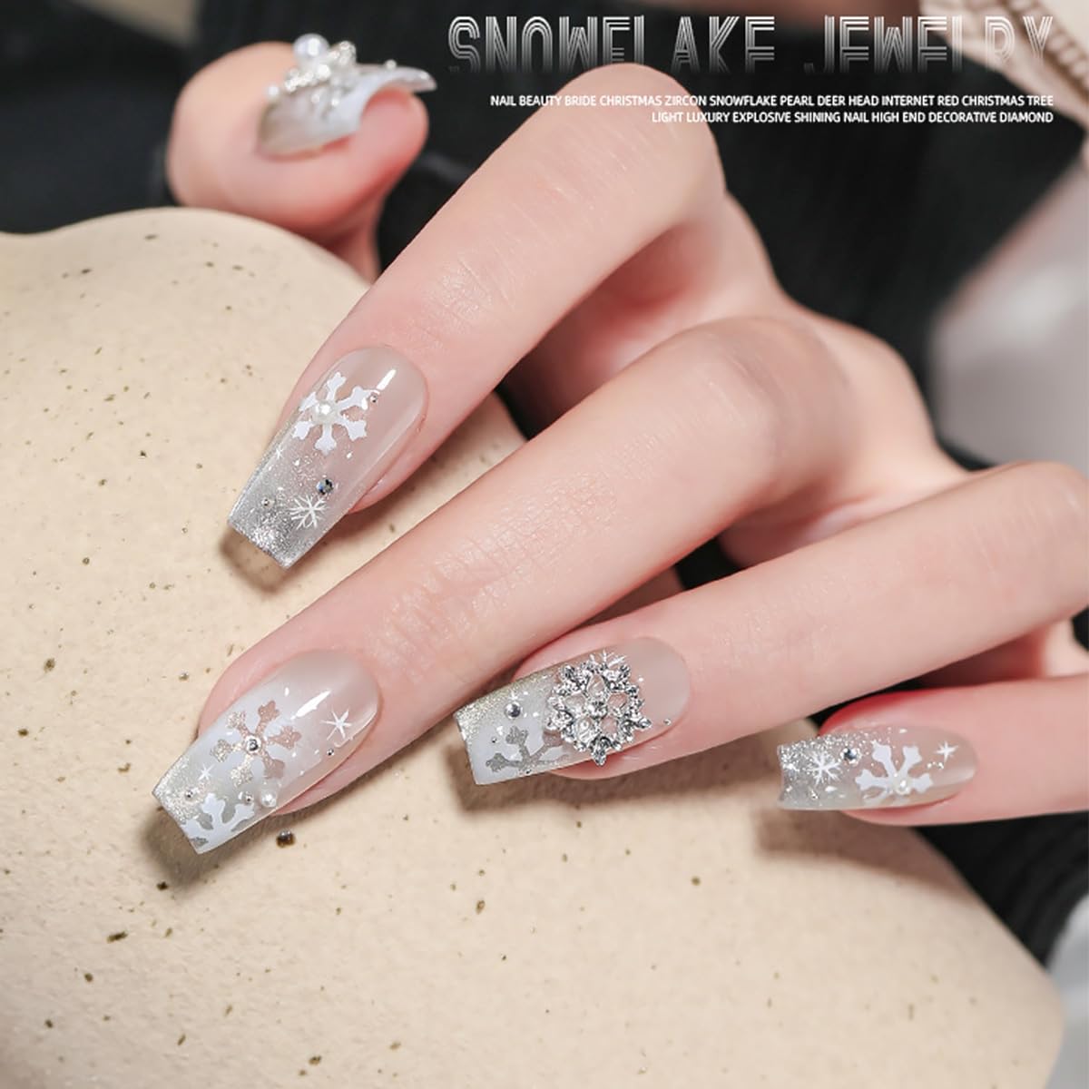 Christmas Nail Charms - 20Pcs Silver Snowflake Rhinestones | 3D Luxury Bling Gems for Winter Nail Art