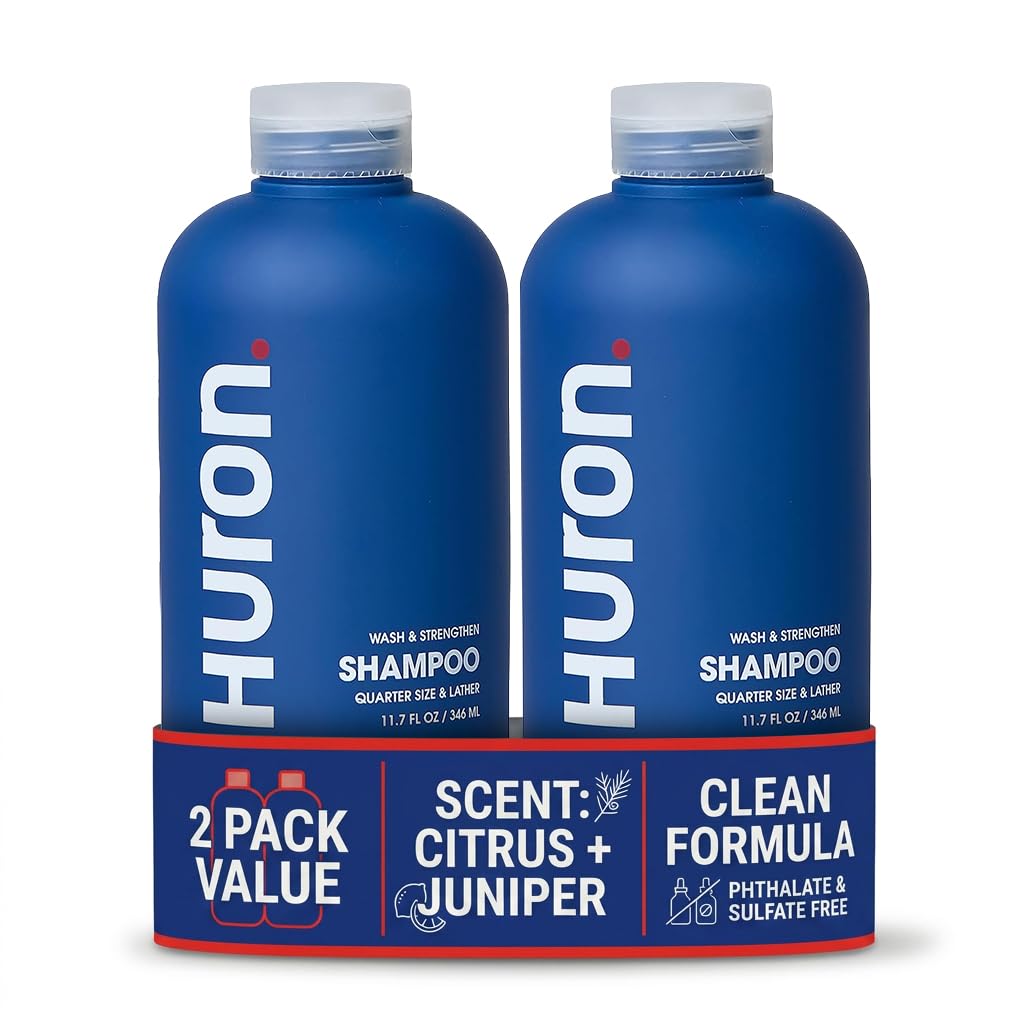 Huron Shampoo for Men and Women, Hydrating & Strengthening Shampoo with Citrus + Juniper + Aromatic Greens, Moisturizing Hair Wash, Phthalate-Free, Non-Toxic Clean Ingredients, 11.4 fl oz (Pack of 2)