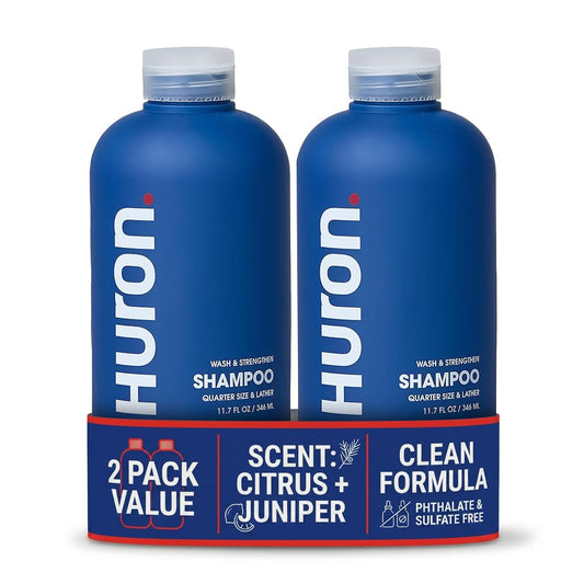 Huron Shampoo for Men and Women, Hydrating & Strengthening Shampoo with Citrus + Juniper + Aromatic Greens, Moisturizing Hair Wash, Phthalate-Free, Non-Toxic Clean Ingredients, 11.4 fl oz (Pack of 2)