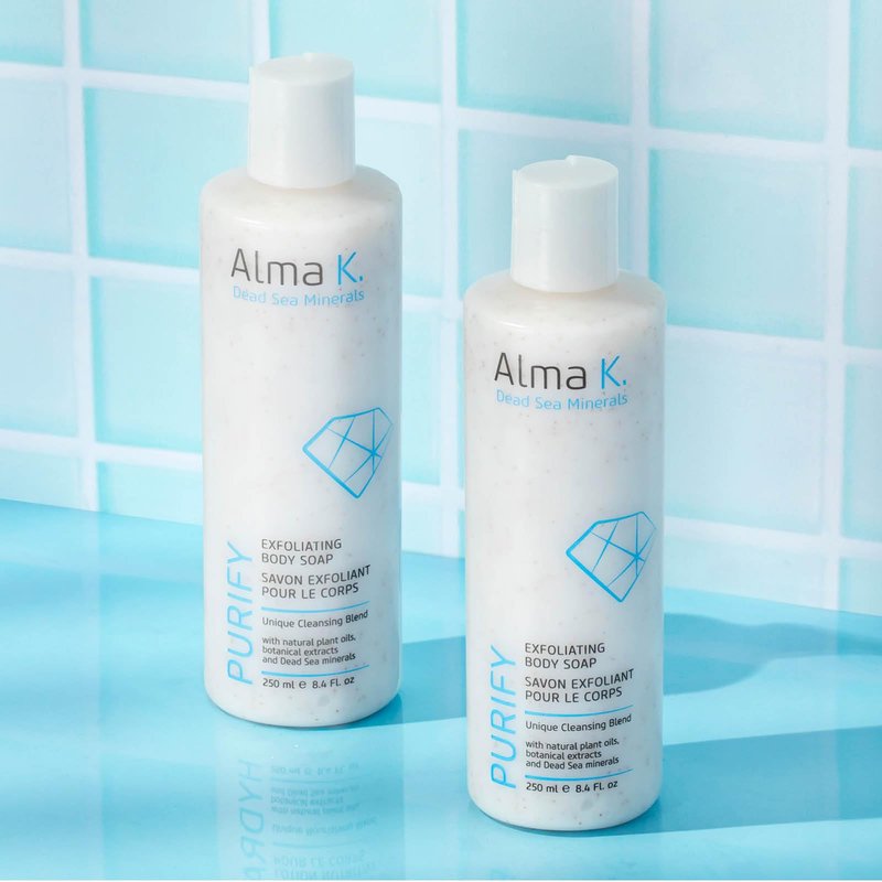 Alma K Exfoliating Body Soap - Exfoliating Body Wash for Women - Body Soap with Dead Sea Minerals - Moisturizing Natural Soap - Liquid Soap - 8.4 oz