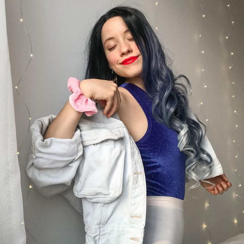 Kalisa Ombre Blue Synthetic Lace Front Wig Long Body Wave Black to Blue Mix White Lace Front Wig Side Part Heat Resistant Fiber Daily Makeup Wig for Women 24 Inch, Ombre Blue Mix White