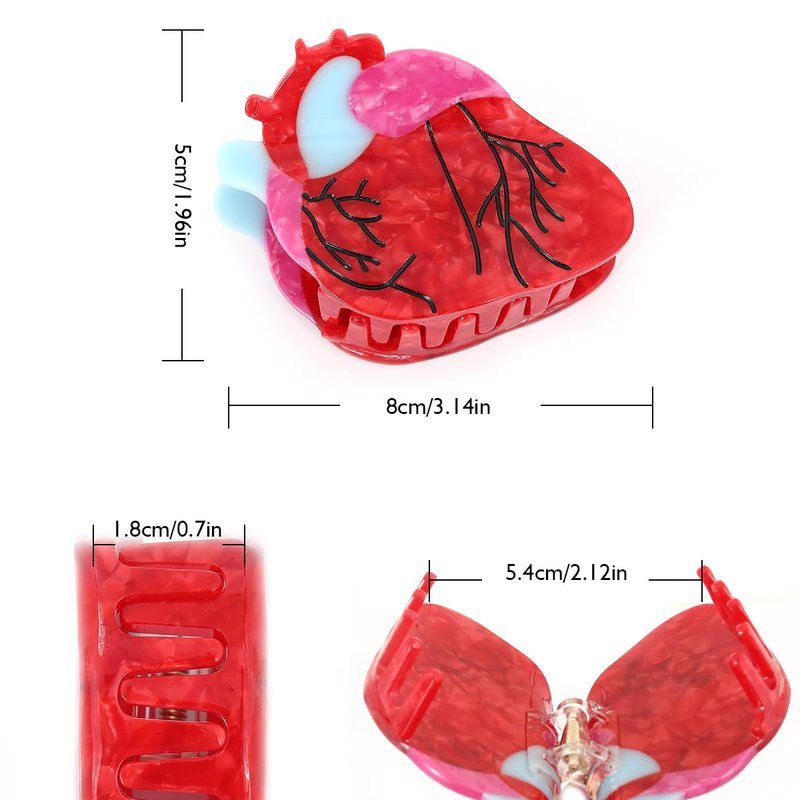 Personalized Acetate Anatomical Heart Hair Claw Clip Brain Claw Hair Clip Relaxing Hair Clip for Nurses Holiday, Personalized and Fun for women Gift (Brain Heart)