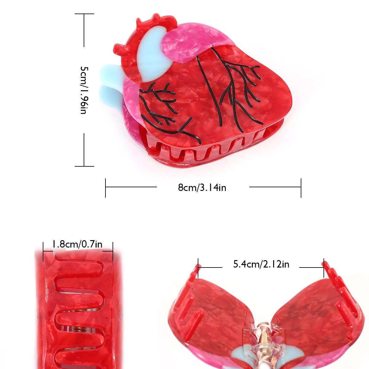 Personalized Acetate Anatomical Heart Hair Claw Clip Brain Claw Hair Clip Relaxing Hair Clip for Nurses Holiday, Personalized and Fun for women Gift (Brain Heart)