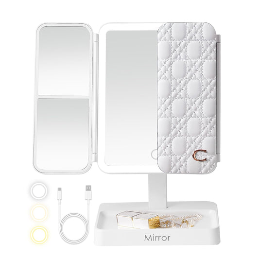StellarHorizon Makeup Mirror Vanity with Lights, 83 LEDs, 360-Degree Uniform Fill Light, 3-Color Lighting, Touch Control, Trifold Makeup Mirror,Portable Led Travel Mirror，Women Gift