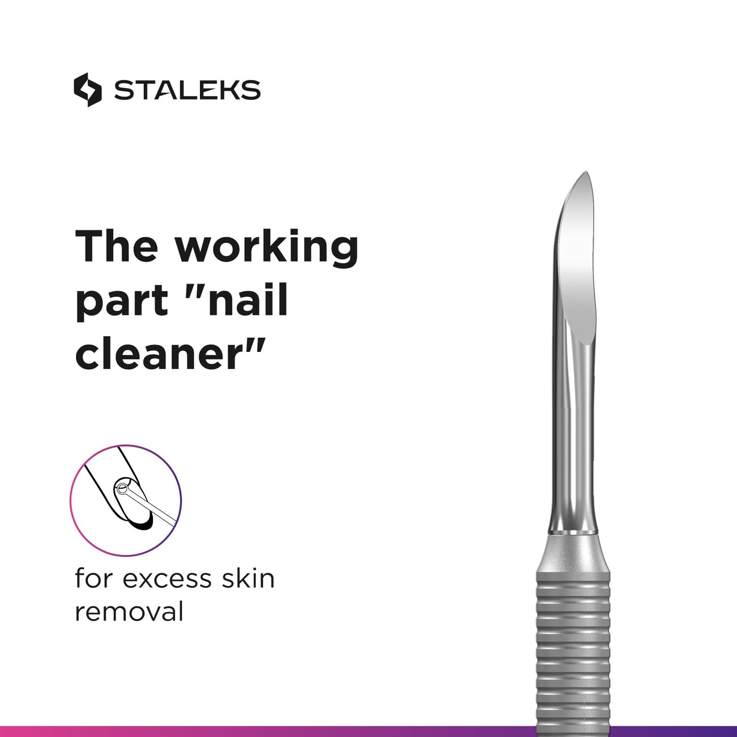 Staleks Pro Manicure Pusher SMART 51 Type 3 – Wide Cuticle Pusher and Nail Cleaner – Dual-Ended Stainless Steel Tool