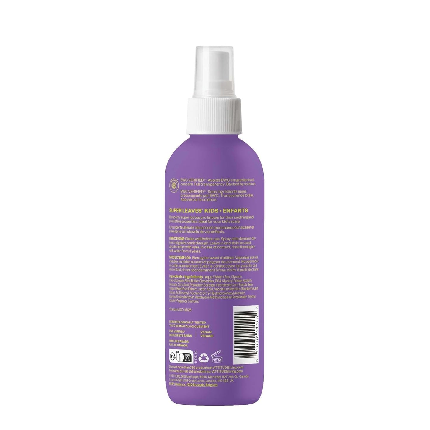 ATTITUDE Rinse-Free Hair Detangler for Kids - Vegan, Plant-Based Formula | Vanilla & Pear, 8 Fl Oz
