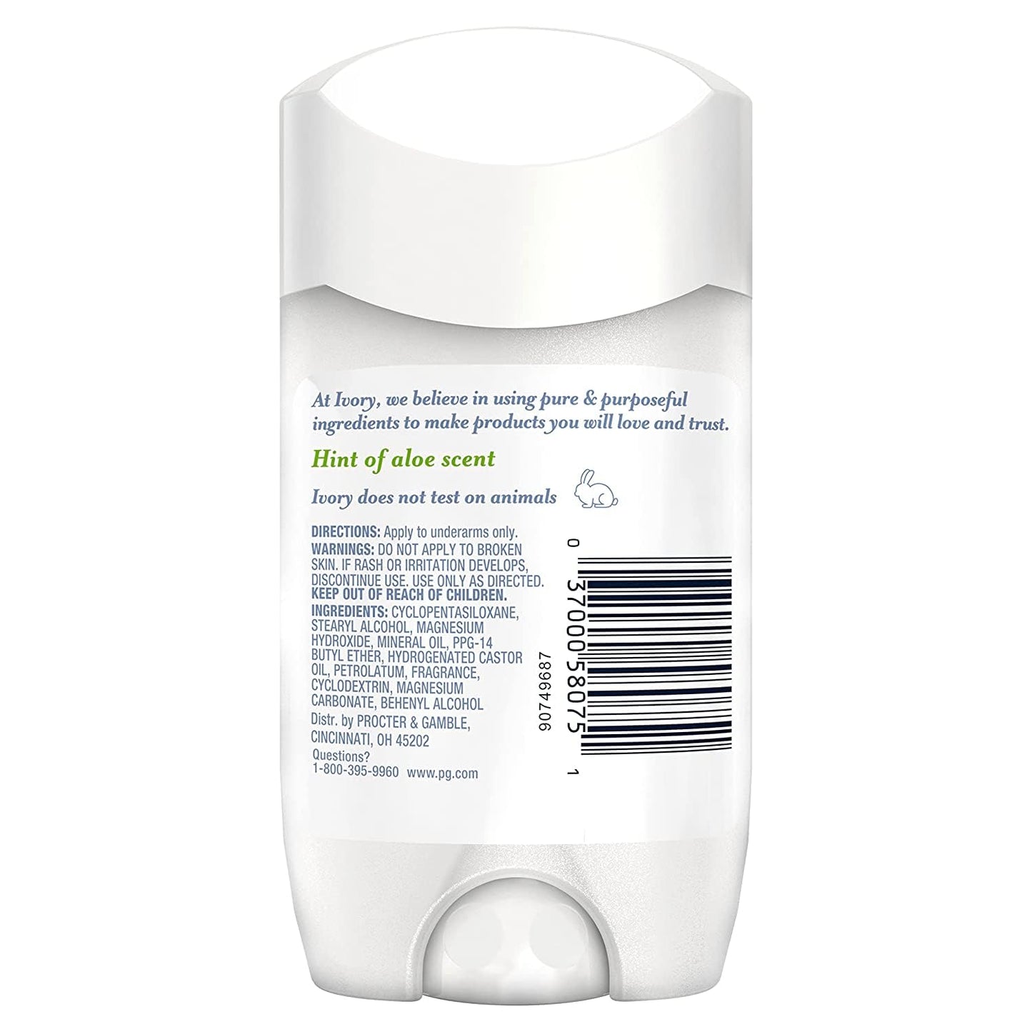 Ivory Deodorant, Hint of Aloe, Made without Aluminum and Baking Soda, 2.4 oz, Pack of 4