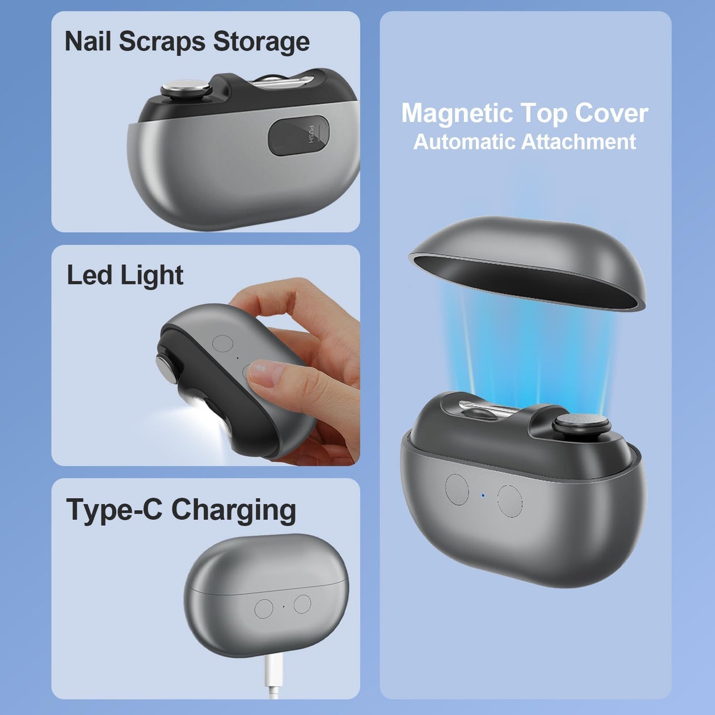 Easy Clip Smart Nail Clipper, Easyclip, 2025 Upgraded 3-in-1 Automatic Nail Trimmer with LED Light and Clip Storage, Safer for Infants, The Elderly, and Adults
