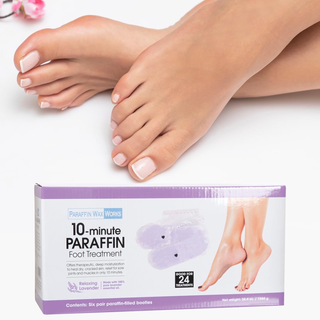 Paraffin Wax Works 10-Minute Paraffin Foot Treatment, Relaxing Lavender, Spa and Home Treatment Booties, Pack of 6-Pairs