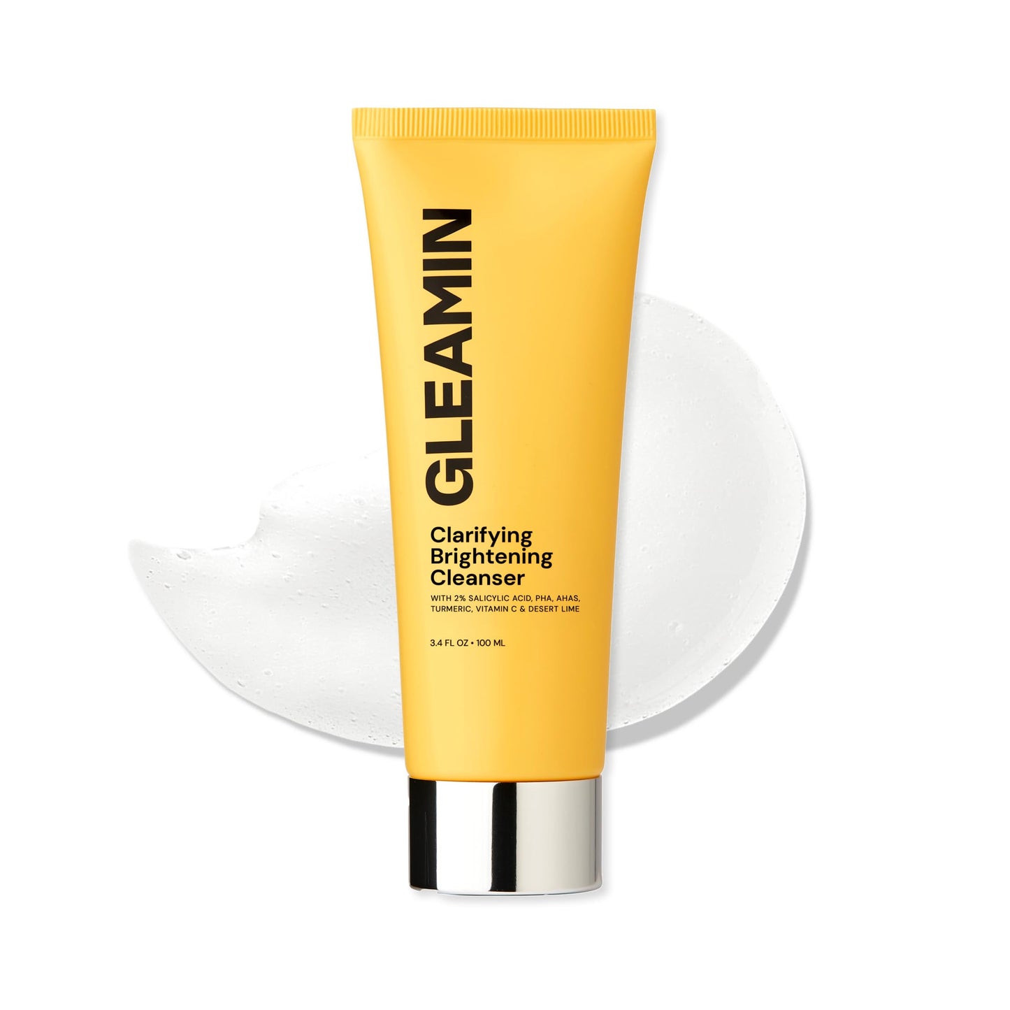 Gleamin Clarifying Brightening Cleanser - 2% Salicylic Acid with Vitamin C Facial Cleanser, PHA & AHA, Unclogs Pores, Gently Exfoliates for All Skin Types, Fragrance Free - 3.4 fl oz