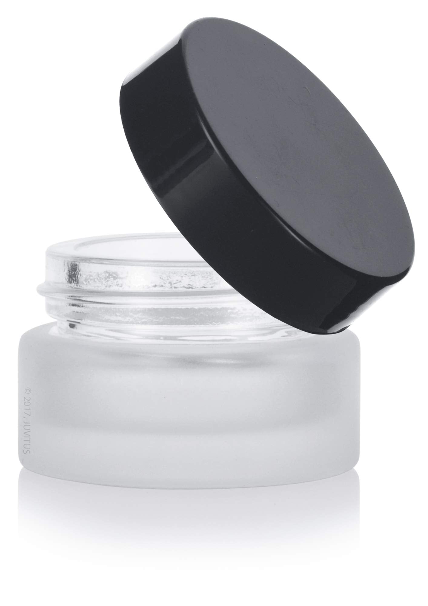 (24 pack) 5 ml 1/6 oz Frosted Clear Glass Small Thick Wall Jars with Black Smooth Foam Lined Lids
