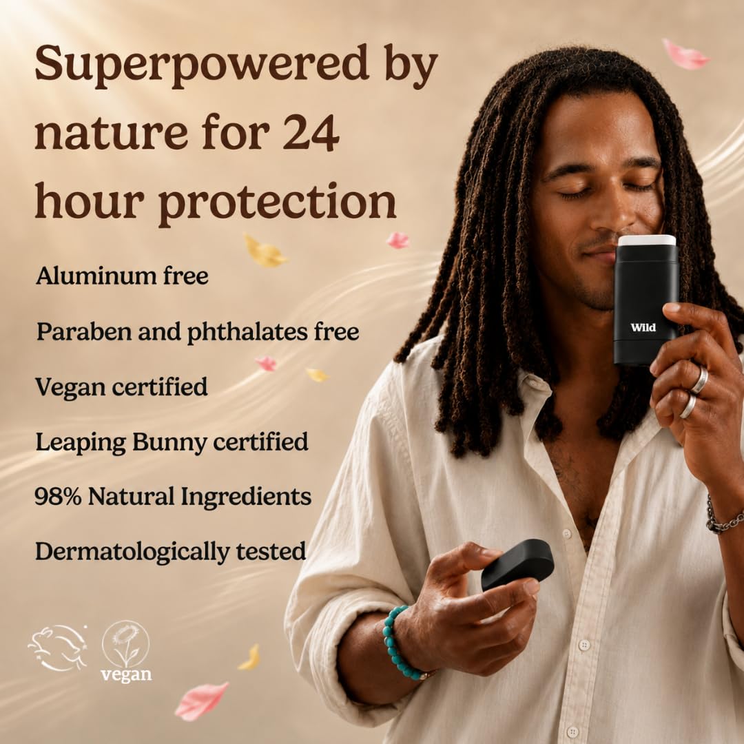 Wild Aluminum Free Natural Deodorant Ultimate Starter Kit - Black Case - Natural Ingredients & 24 Hour Odor Protection - Women & Men's - Variety of Scents - Case + 5 Refills