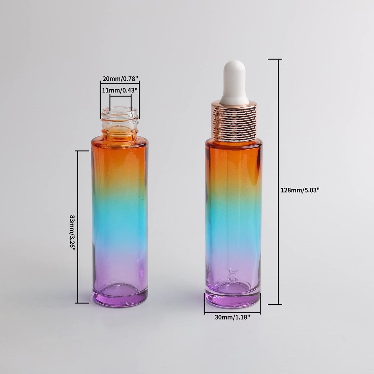 Kesell 30ml Glass Dropper Bottles, Empty Perfume Bottles Containers for Essential Oil, DIY Cosmetic Storage (Pack of 14, with Funnel), Rainbow Color