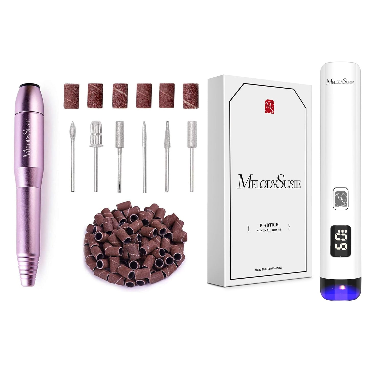 MelodySusie Portable Electric Nail Drill with Handheld UV Light for Gel Nails
