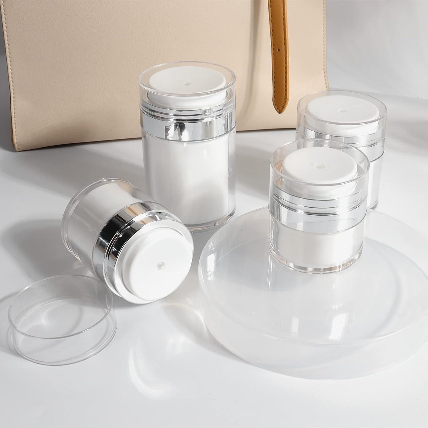 Airless Pump Jars - 3-Pack 3.5 Oz Lotion Dispenser Containers | Empty Cosmetic Bottles
