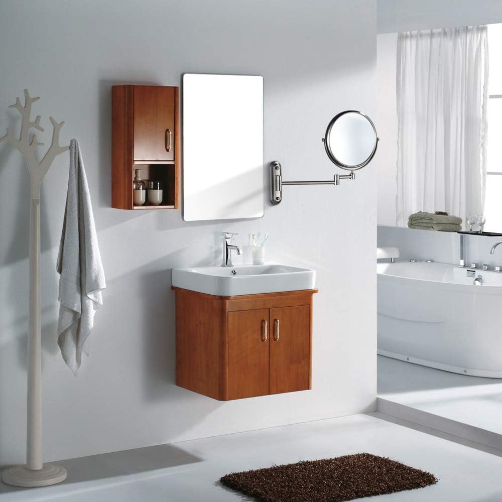 Gecious Wall Mounted Makeup Mirror Nickel, Double Sided with 10X Magnification,Wall Mount Vanity Mirror for Bathroom, 360 Swivel