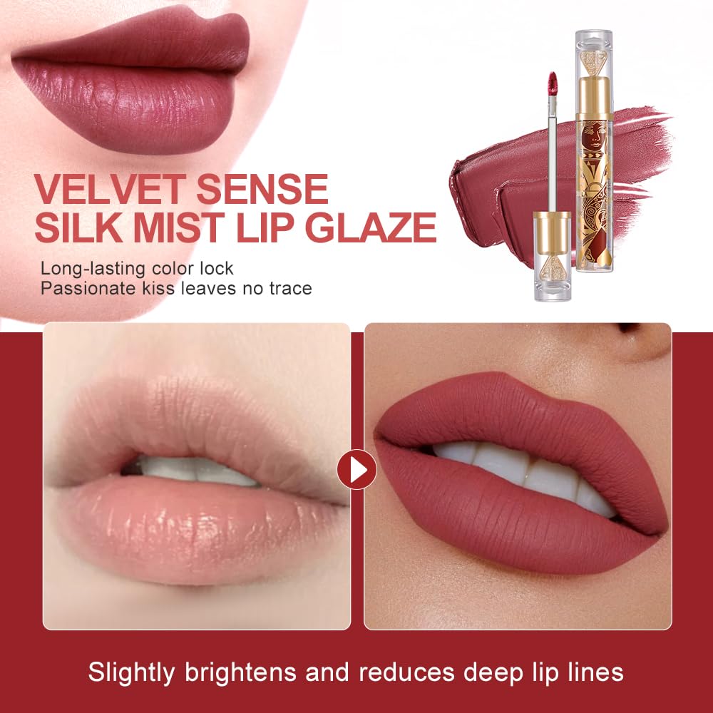 Matte Velvet Lip Stain, Long-Lasting Lip Tint, Waterproof Non-Sticky Lip Color, Transfer-Proof Smudge-Proof Lip Stain, Cloud-Like Soft Blurring Texture with Misty Velvet Finish, Rosewood Nude-81A