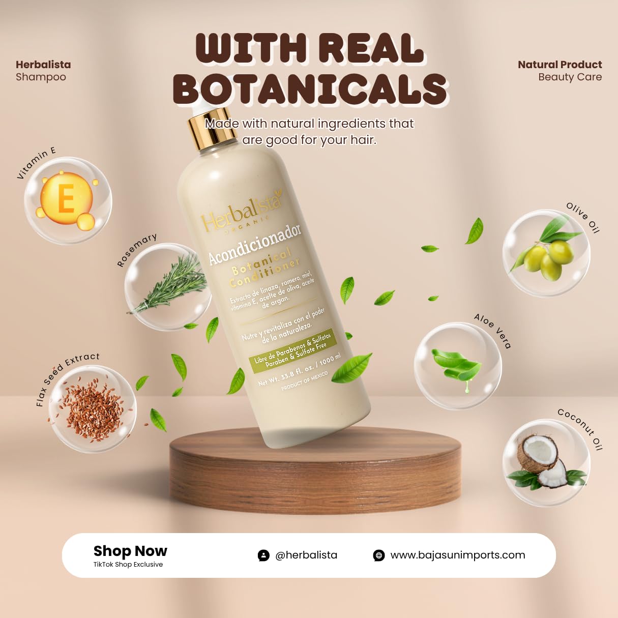 HERBALISTA Viral Herbal Conditioner/Acondicionador 1000ml (33.8 fl oz) – With Rosemary, Coconut Oil, Flaxseed Extract, Aloe, Honey, Vitamin E & Olive Oil – Suaviza, Nutre, Hidrata – 100% Natural